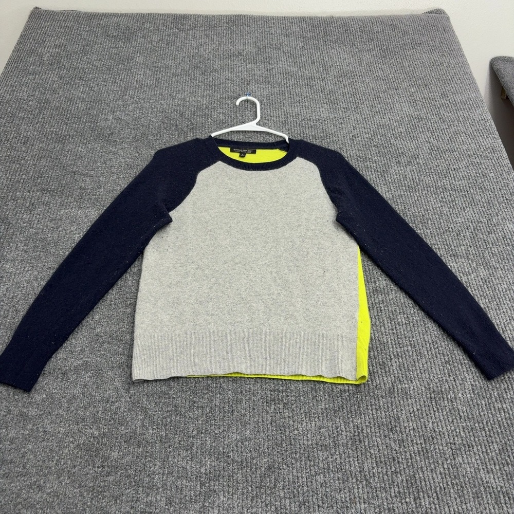 Banana Republic Sweater Womens S Navy Grey Yellow Merino Wool Raglan Colorblock